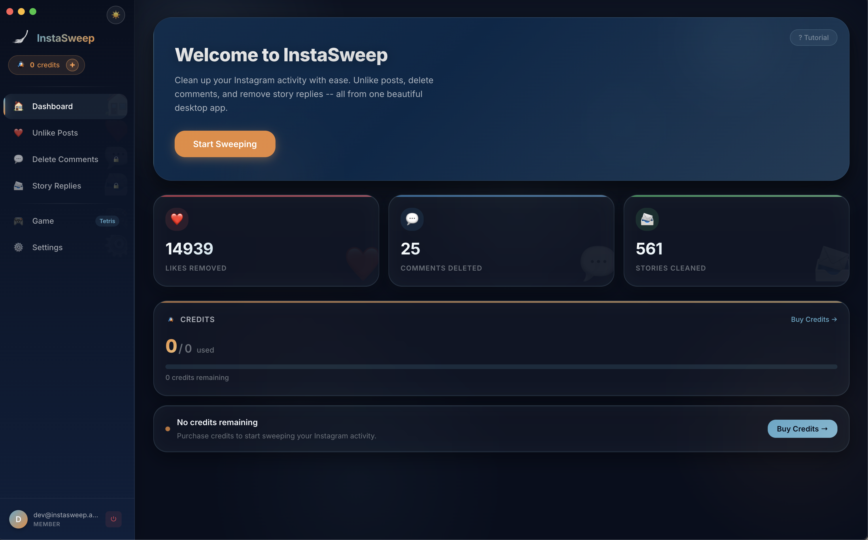InstaSweep Dashboard